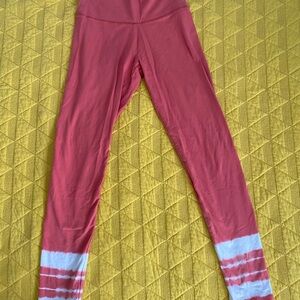 Aerie Pink and White High-Waisted Leggings